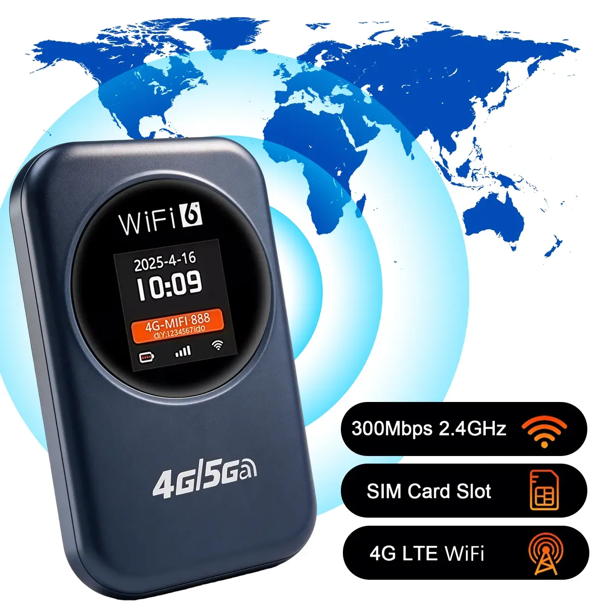 4G Portable WiFi Hotspot, Mobile Hotspot Travel Router, 300Mbps High Speed Pocket WiFi, 10 Devices Support, 3000mAh Battery, Outdoor Camping Business Trip Unlocked Internet Device