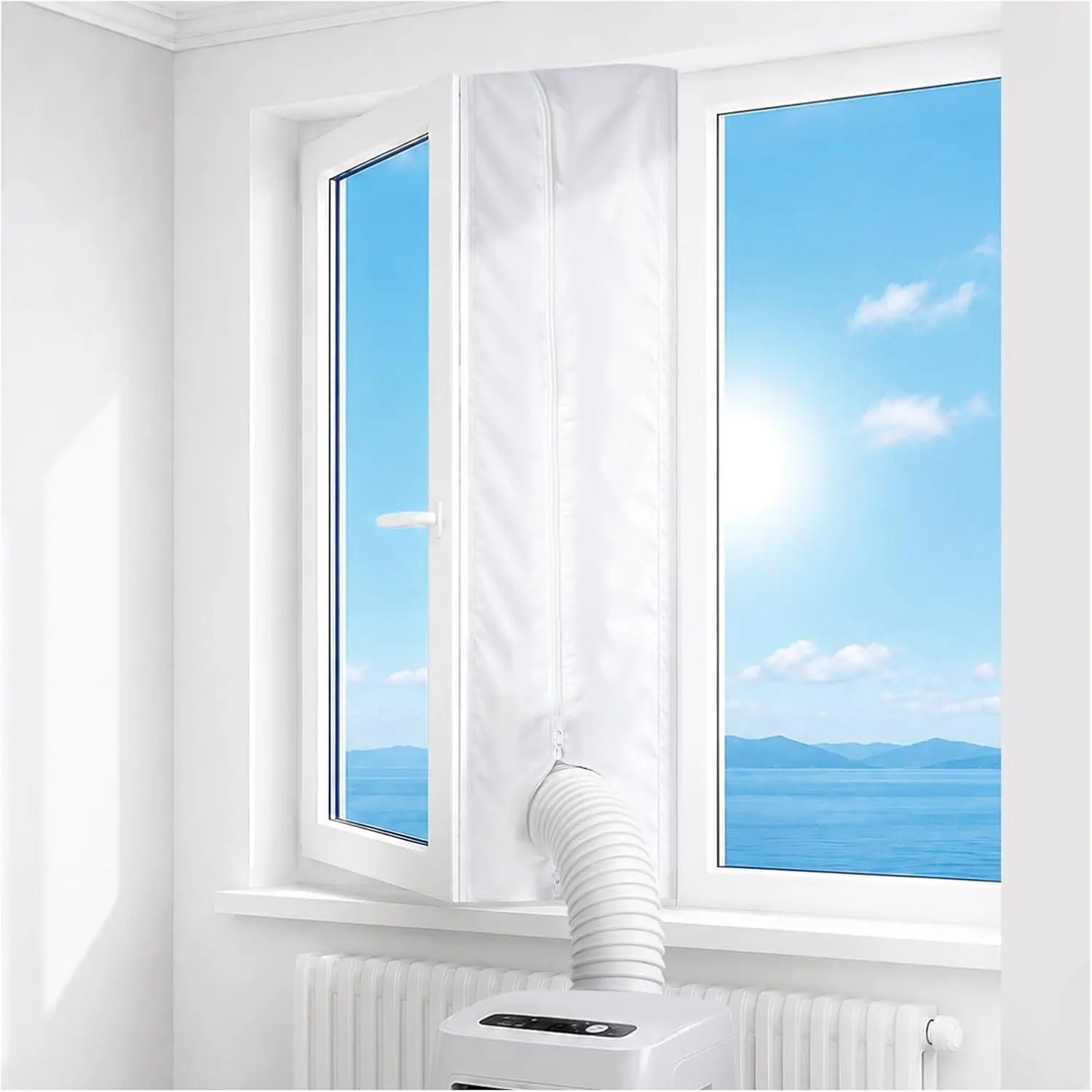 Portable Air Conditioner Window Seal Kit for Casement 400CM/157” | Casement Window Ac Vent Kit for Mobile Air Conditioner and Tumble Dryer，Ac Window Seal Kit with Zip and Adhesive Fastener