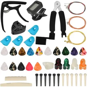 Guitar Accessories Kit Guitar Tool Changing Kit Include Acoustic Guitar Strings, Capo, String Winder, Picks, Pick Holder, Bridge Pins, Nuts & Saddles, Finger Protector, Finger Picks