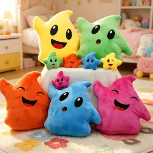 25CM Colorful Star Plush Doll Soft Stuffed Starfish Pillow Cute Cartoon Smile Face Cushion For Kids Room Decor Birthday Gift