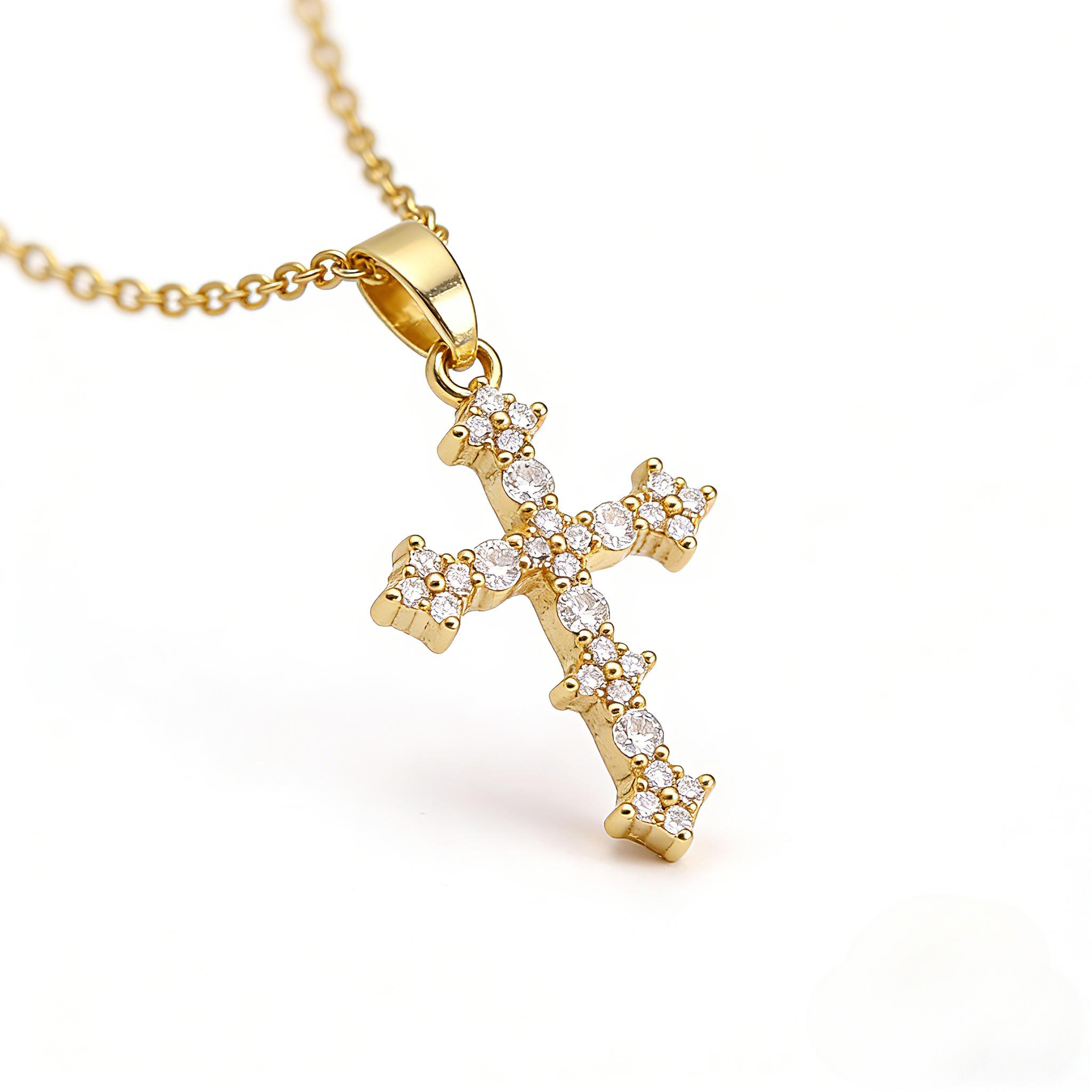 FAITHOPIA CZ Clustered  Necklace for Women, Dainty Zirconia  Pendant Necklace, Faith Jewelry Religious Gift cross