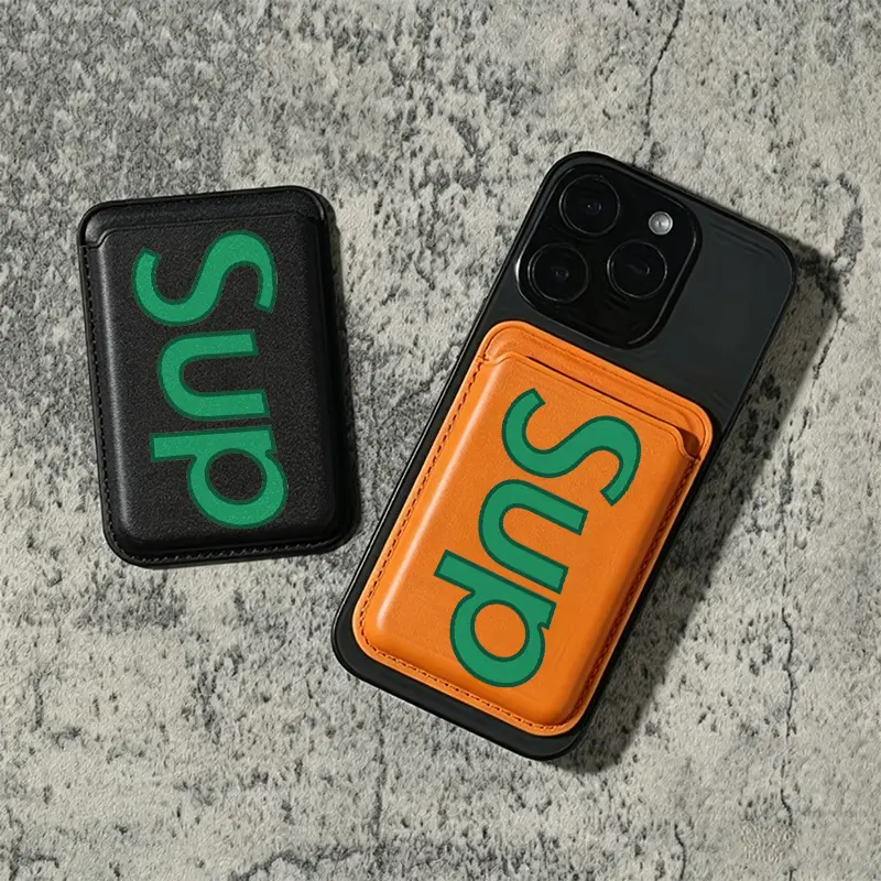 Various Color SUP magnetic card holder for iPhone 17/16/15/14/13/12 - Strong magnetic polyurethane leather card holder (can hold 2 cards), comes with a free metal ring adapter - compatible with Samsung/Google/Motorola devices