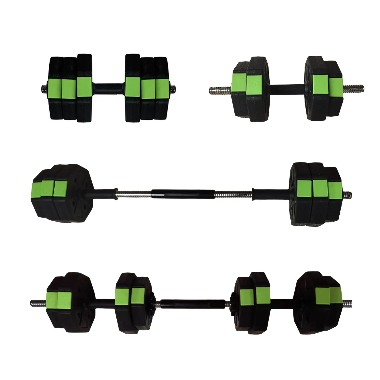 30 lb 2-in-1 Adjustable Dumbbell Set, Converts to Barbell, Green, No Kettlebell Mode