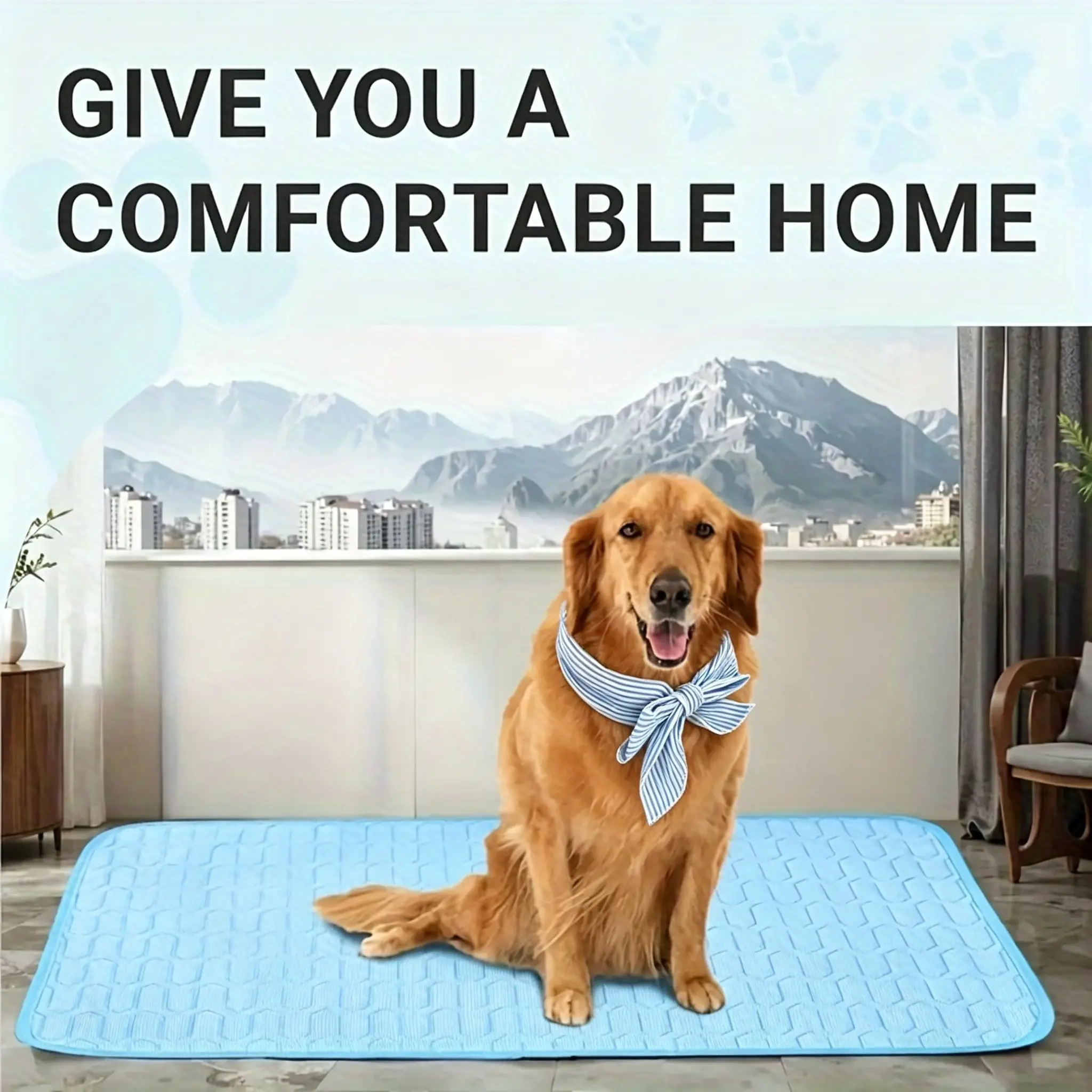Pet Summer Cooling Set: Breathable Ice Silk Bed Pad + Cooling Collar, Long-Lasting Coolness for Dogs in Hot Weather