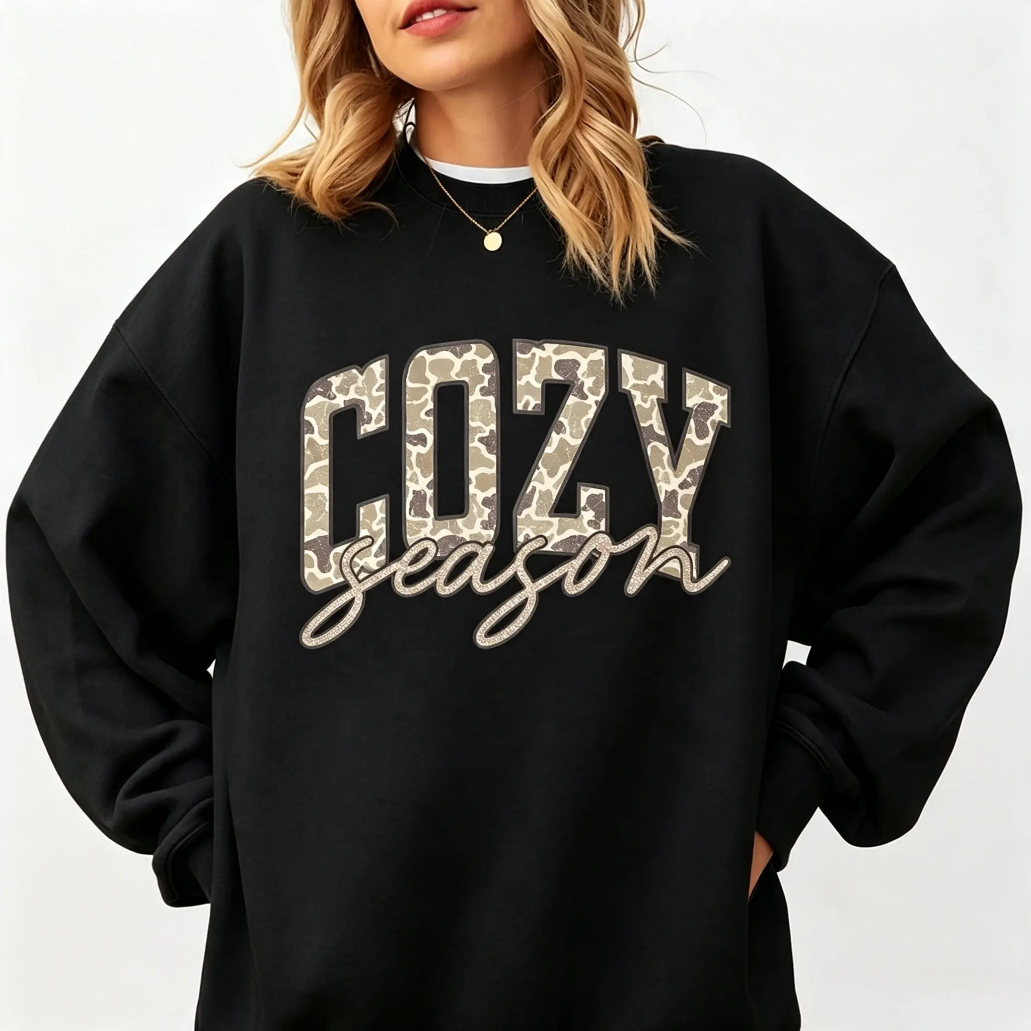 Cozy Season Camo Print Sweatshirt - Ash Grey - Camo Sweatshirt