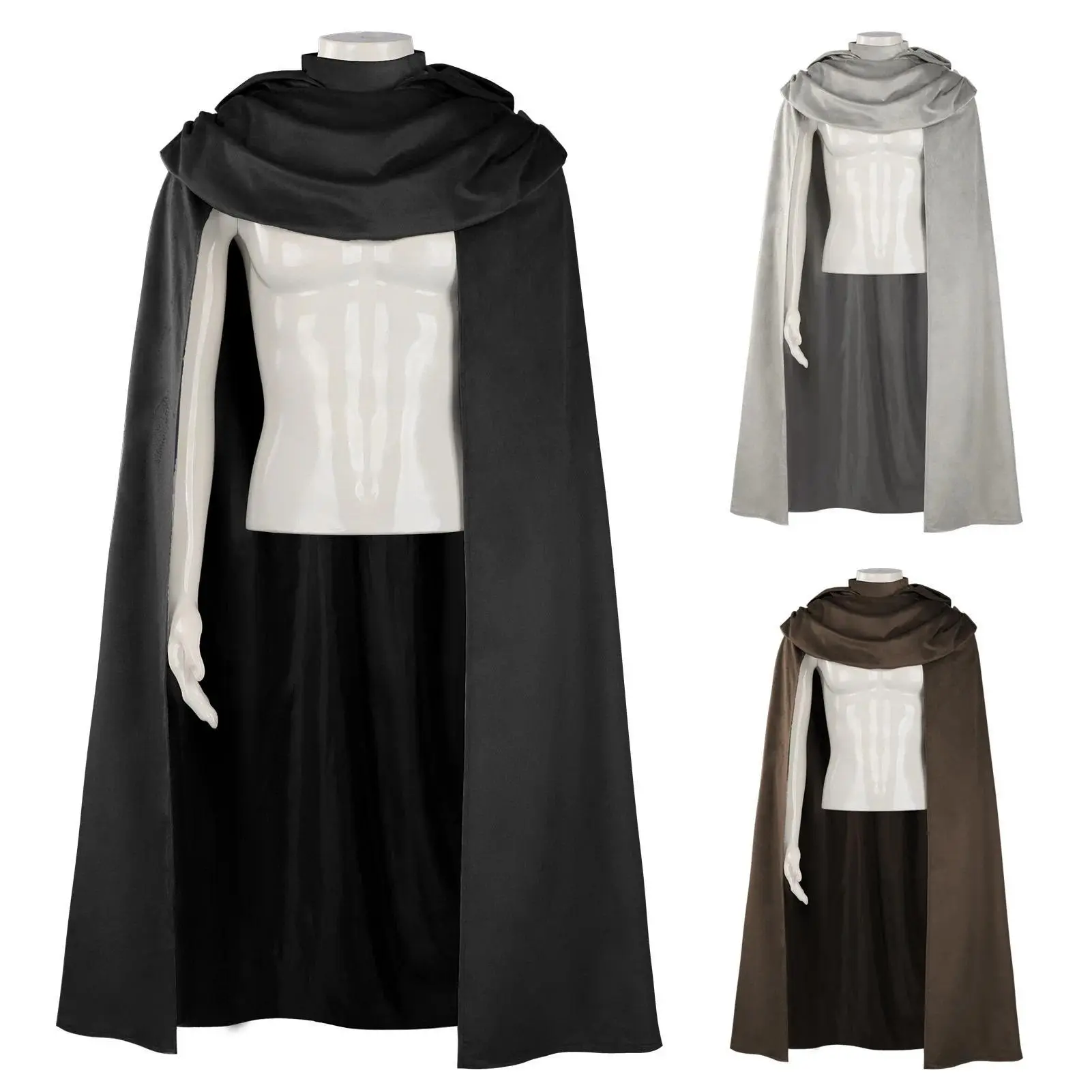 Medieval Women Men Vintage Gothic Hooded Cloak Coat Halloween Vampire Devil Wizard Cape Viking Robe Gown Party Cosplay Costume