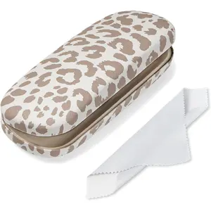 Glasses Case Hard Shell, Leather Protective Case for Sunglasses with Cleaning Cloth, Cute Eyeglass Cases for Women