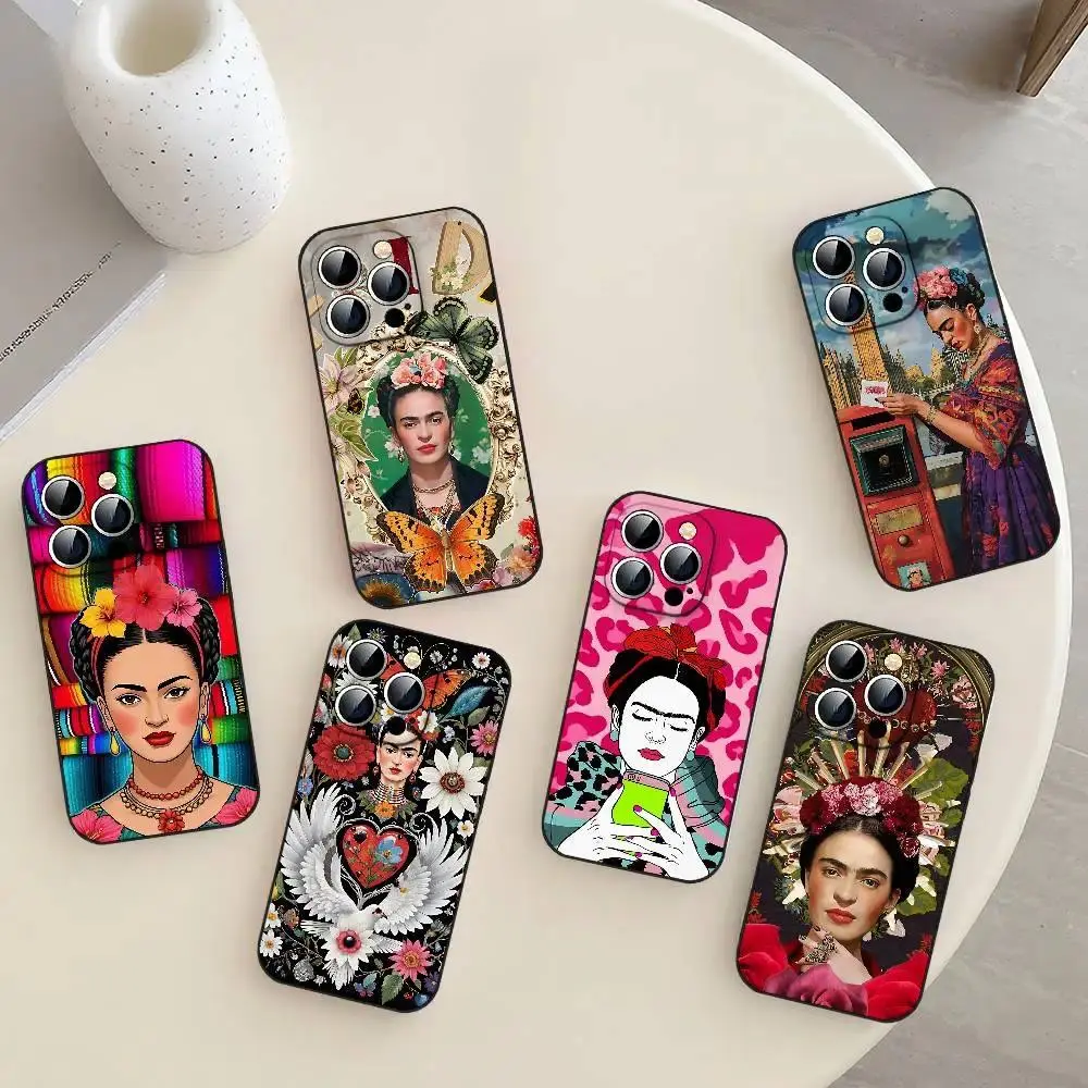 Frida Kahlo Art Phone Case For iPhone 11-17 Pro Max/Plus & Samsung Galaxy S23-S25 Slim Black Protective Cover