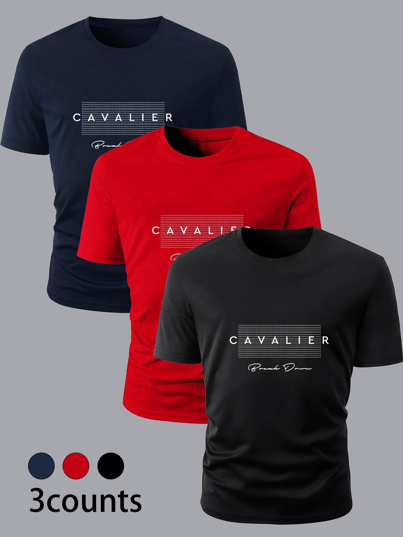 Men's Letter Print Round Neck Tee, Regular Fit Casual Short Sleeve T-shirt, Men's Summer Top for Daily Wear, Gym Tees, Athletic T Shirt