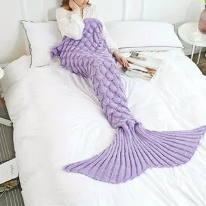 Crochet Mermaid Tail Blanket, Soft Warm Knitted Throw, All-Season Blanket for Women, Holiday & Birthday Gift