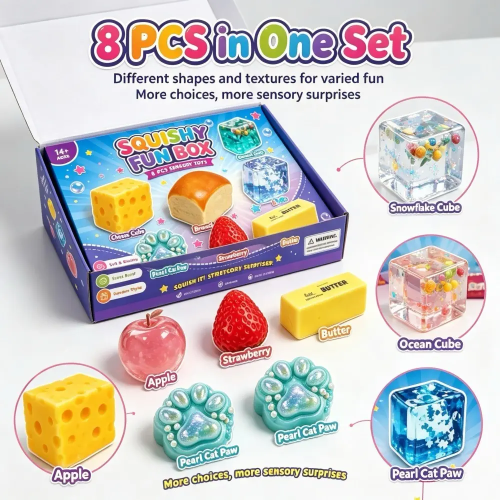 Mysterial Soft Toy Box 8-Piece Set, Mysterious and Cute Toy Box, Fingertip Toys, Sensory Stress Relief, Perfect Party and Holiday Gifts