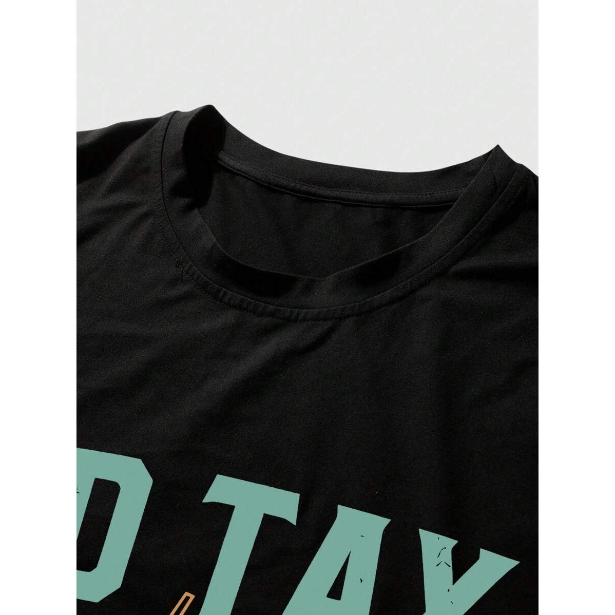 Manfinity Homme Plus Size Men Slogan Graphic Print Round Neck Short Sleeve Vacation Casual T-Shirt