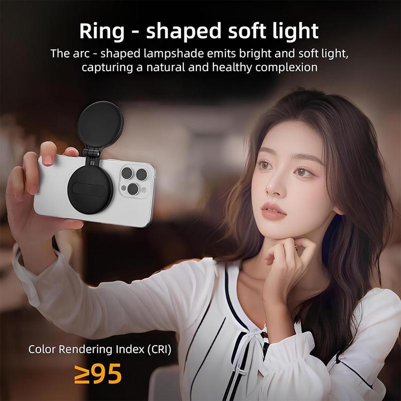 3-in-1 Magnetic Beauty Selfie Light for Phones – 360° LED Ring Light with MagSafe, Mirror and Phone Stand – Portable Rechargeable Fill Light for Makeup, Live Streaming, Video Calls