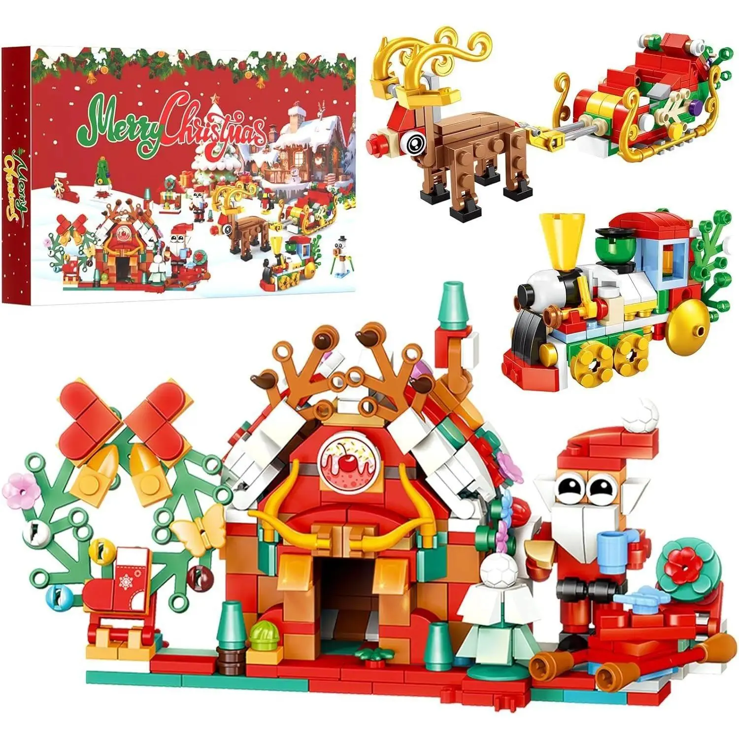 2026  Christmas Advent Calendar Bricks & Parts - 24-Pack Assembly Puzzles with Christmas Tree, Elk Sleigh, Train, BPA-Free High-Quality Materials, birthday gift, Ideal Gift for Block Enthusiasts, Thanksgiving, Transportation,Parent-child time