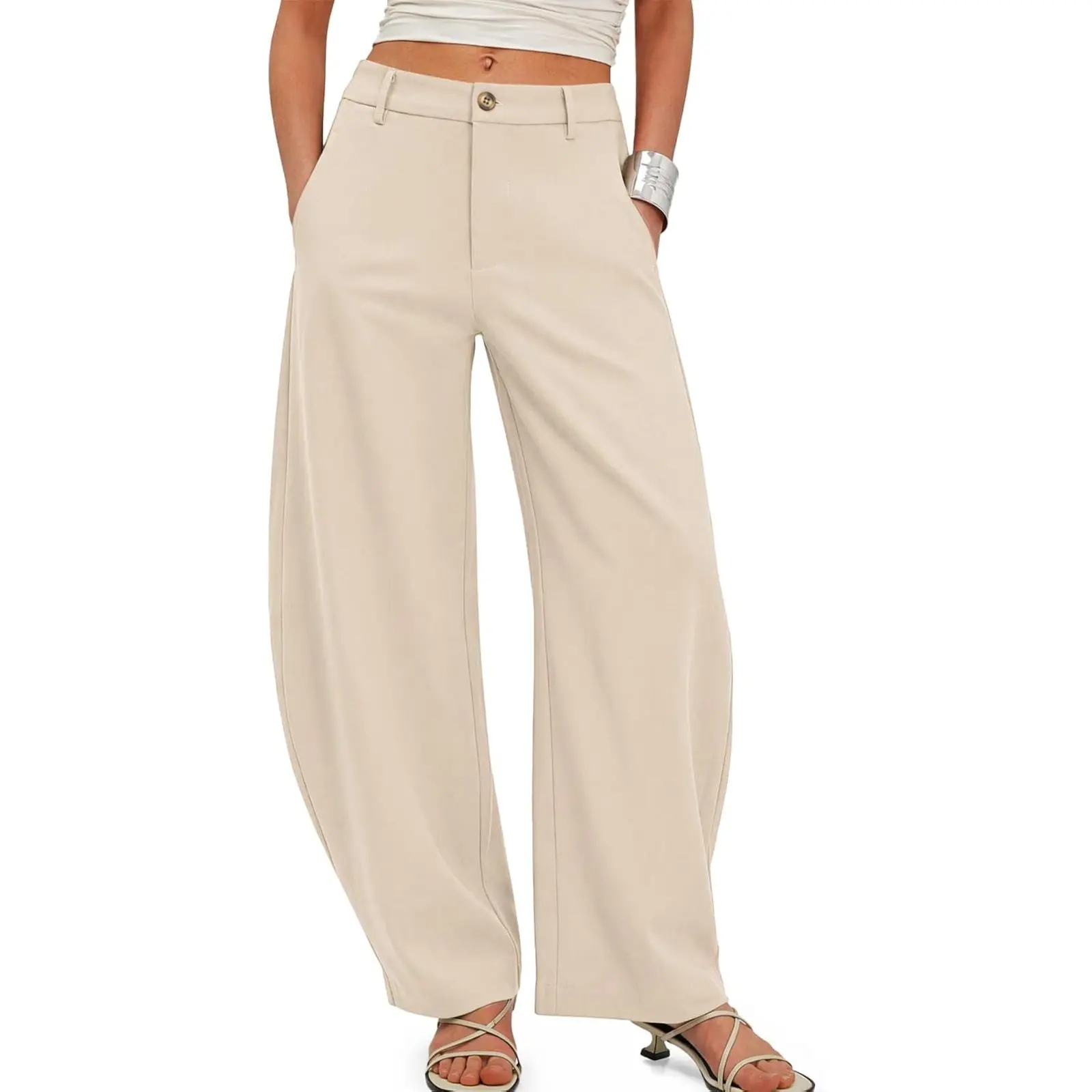 Cicy Bell Women's Barrel Dress Pants High Waisted Wide Leg Work Trousers | Business Casual Flowy Palazzo Pants, Dress Slacks,Solid & Striped, Elastic Back Waist, Office Wear,Relaxed Fit,Spring Fall