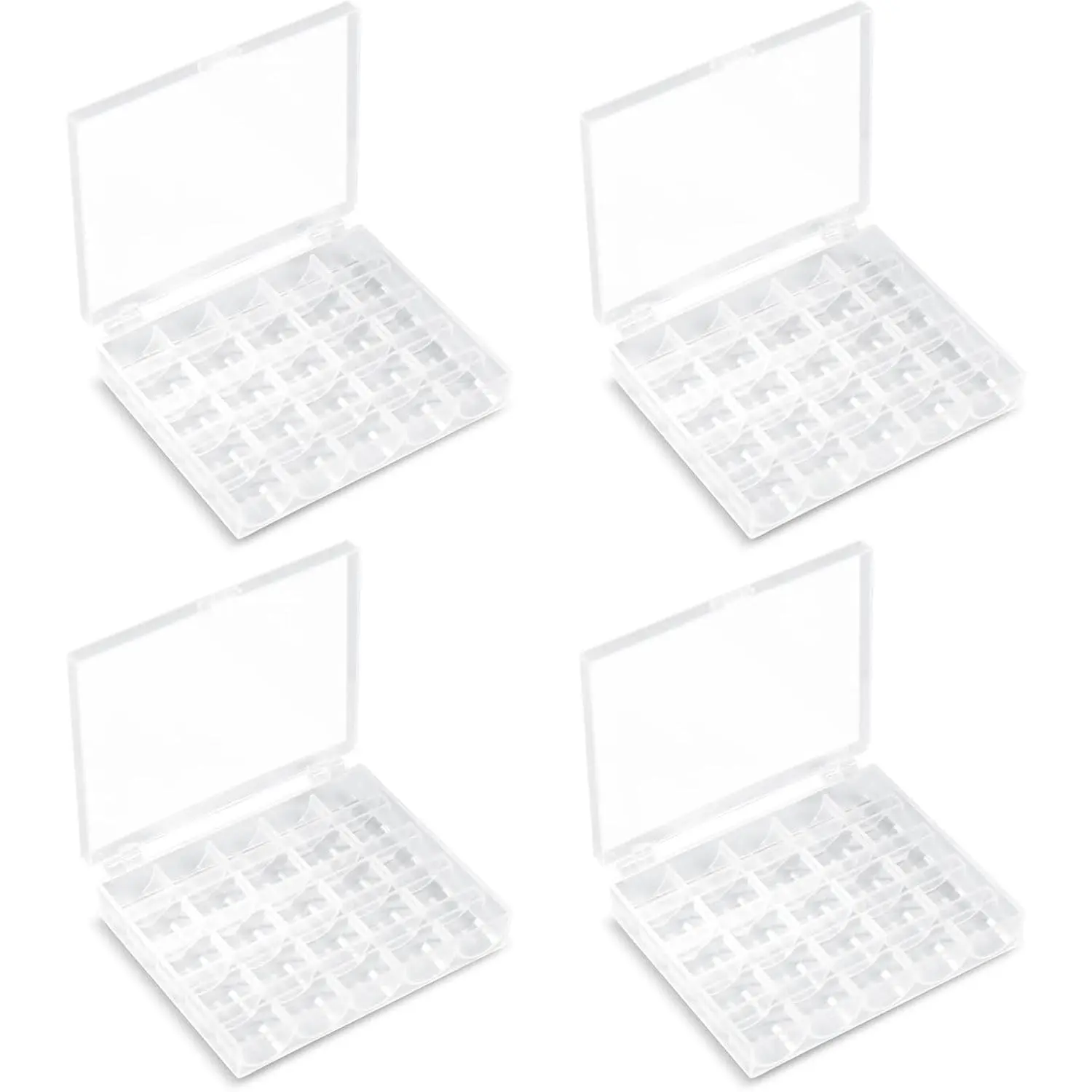 25 Slots Bobbin Organizer, Transparent Plastic Bobbin Case, Empty Spools Box For Sewing Supplies, 4 Pack, Compatible With Class 15 & SA156 Bobbins