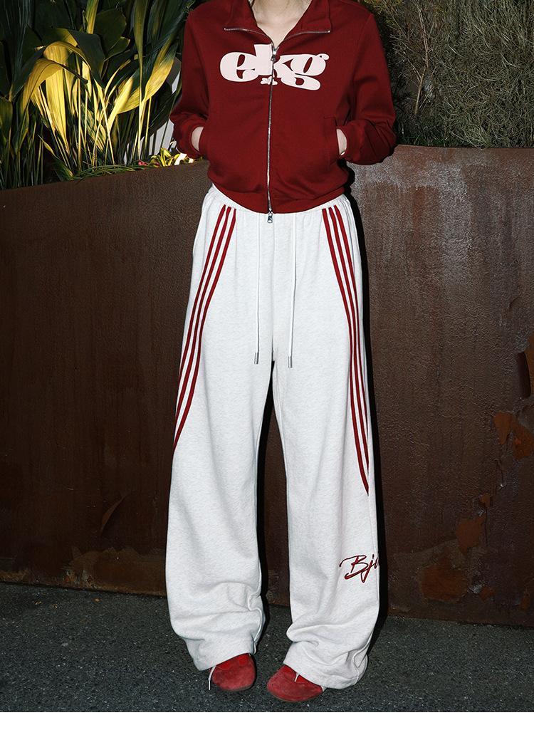 YYK Brand: Men's American Retro Casual Pants - 3-Stripe Design with 3D Waistband Trim; Spring/Autumn Straight-Leg, Loose-Fit Athletic Sweatpants