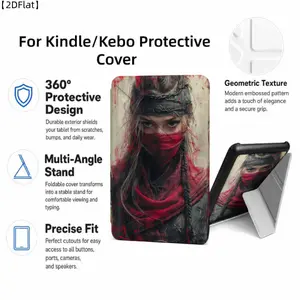 For Kindle/Kobo/Tolino Case, with stand Red Masked Warrior Art Print Fashion printed automatic wake-up/sleep/suction screen Kindle protective case, suitable for 2019 new Kindle 11th generation, Kindle 11th generation protective case (2022/2024 models), 6-