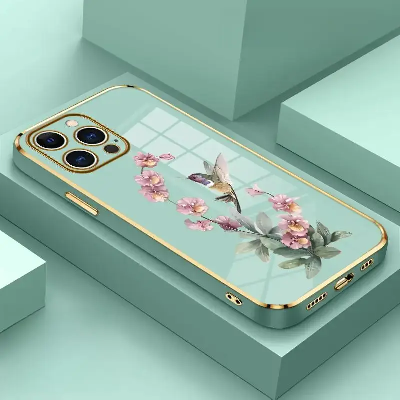 Hummingbird Floral Print Shockproof Silicone Softcase Phone Accessories for iPhone Series (17/16 Pro Max,15 Plus,14,13,12,11,XS,XR) - Multi-Model, Slim-Fit, Protective iOS Device Case, Christmas Delight
