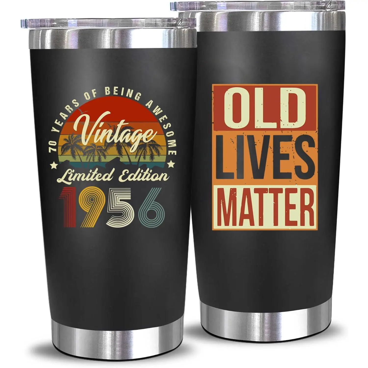 20 Oz Insulated Stainless Steel Tumbler - Printed Portable Vintage 1956 Funny 70th Birthday Gift for Men, Ideal for Dad, Kitchenware Vacuum Flask