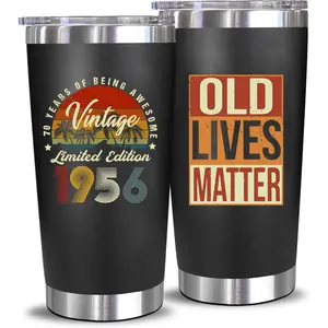 Funny 70th Birthday Gifts for Men,70 Year Old Birthday Gifts for Men,Cool Gifts for 70 Year Old Man,Mens 70th Birthday Gift Ideas for Dad Husband Friend Grandpa-20 Oz Vinatge 1956 Tumbler
