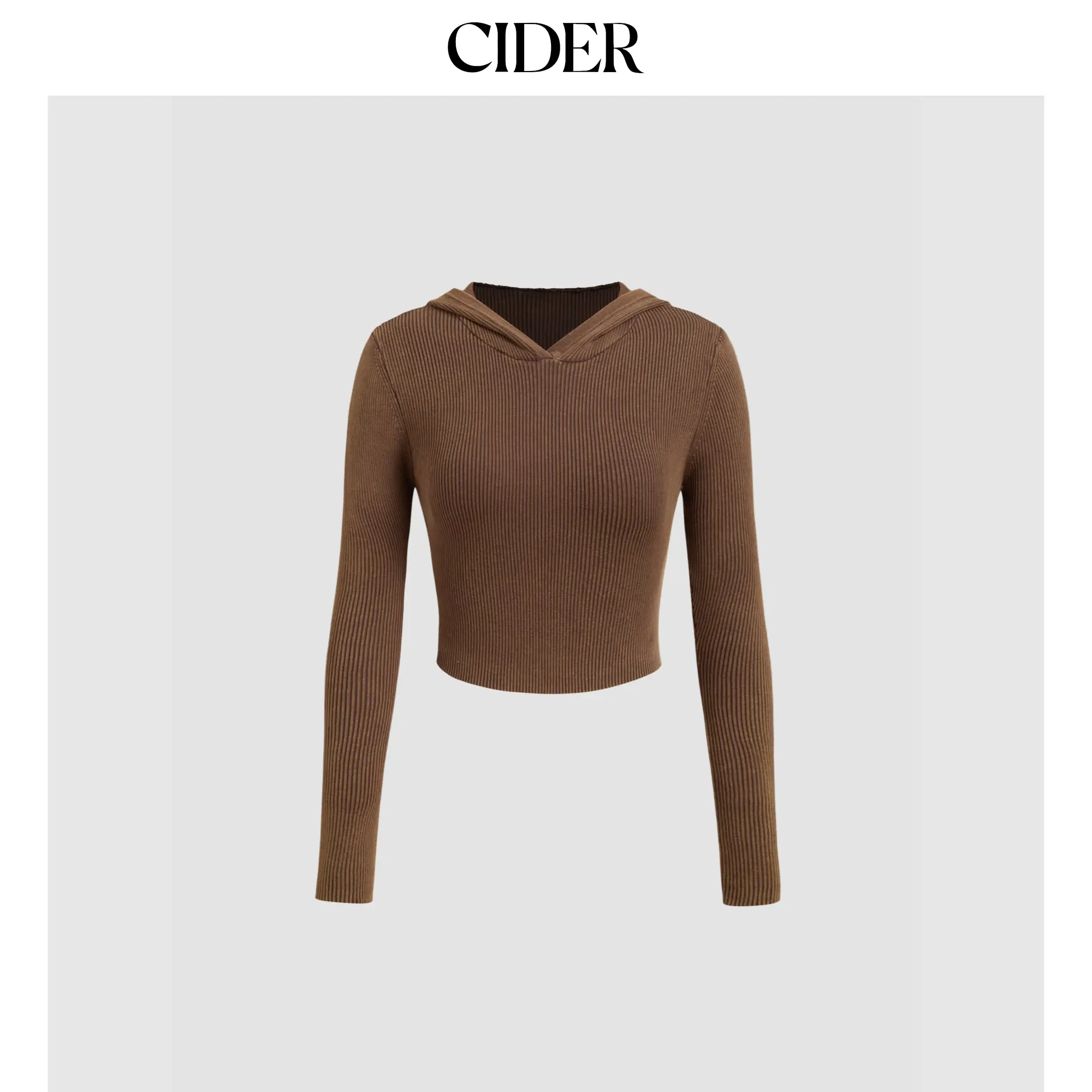 Cider [size 2-10] Knit Hooded Solid Long Sleeve Crop Top