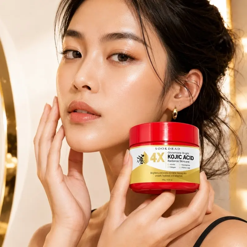 4X Kojic Acid Cream, Glutathione, Arbutin, Niacinamide, Collagen, Vitamin C&E, Brightens, Evens Skin Tone, Smooth, Hydrated, 140g