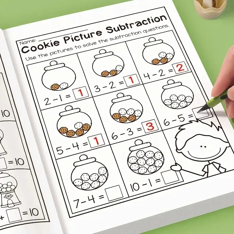 32-Page Interactive Math Learning Workbook for Kids - Addition & Subtraction Worksheets, Colorful Crossword Puzzles, Fun Educational Math Activities Toy