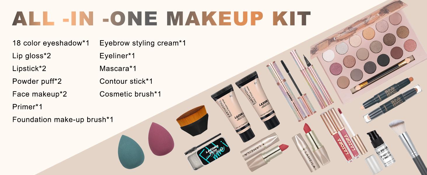Makeup Kit for Women Full Kit Makeup Sets for teens Makeup Gift Set for Women Girls All in One Makeup Kit Include 18 Color Eyeshadow Palette Foundation & Face Gift Set Cosmetic Mascara Water Proof Smooth