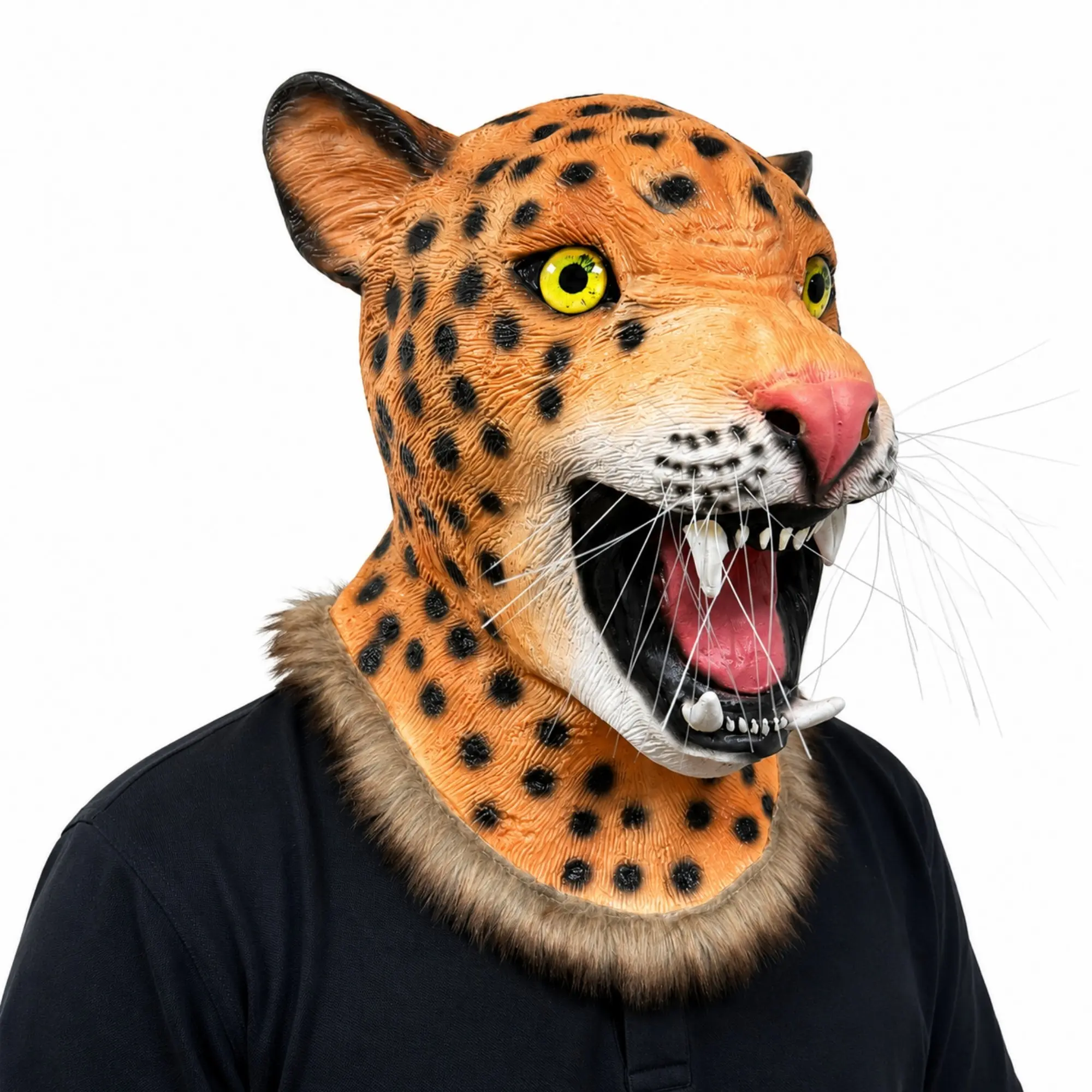 Realistic Roaring Leopard Full Head Latex Mask, Fierce Jaguar Mask with Teeth and Whiskers, Perfect for Halloween, Cosplay, Mardi Gras, Adult Size Hyper Realistic Mask