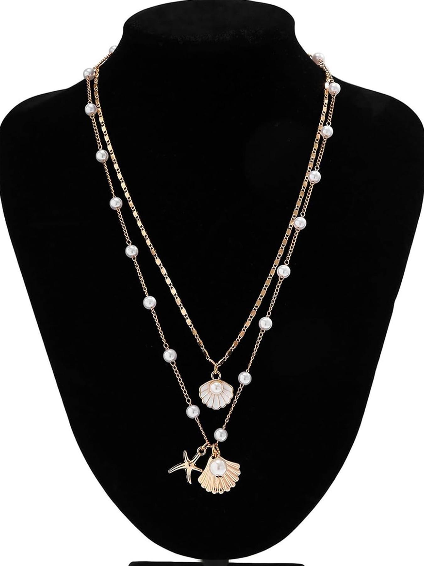 Shell & Starfish Design Pendants Necklace, Beach Jewelry  display picture 1