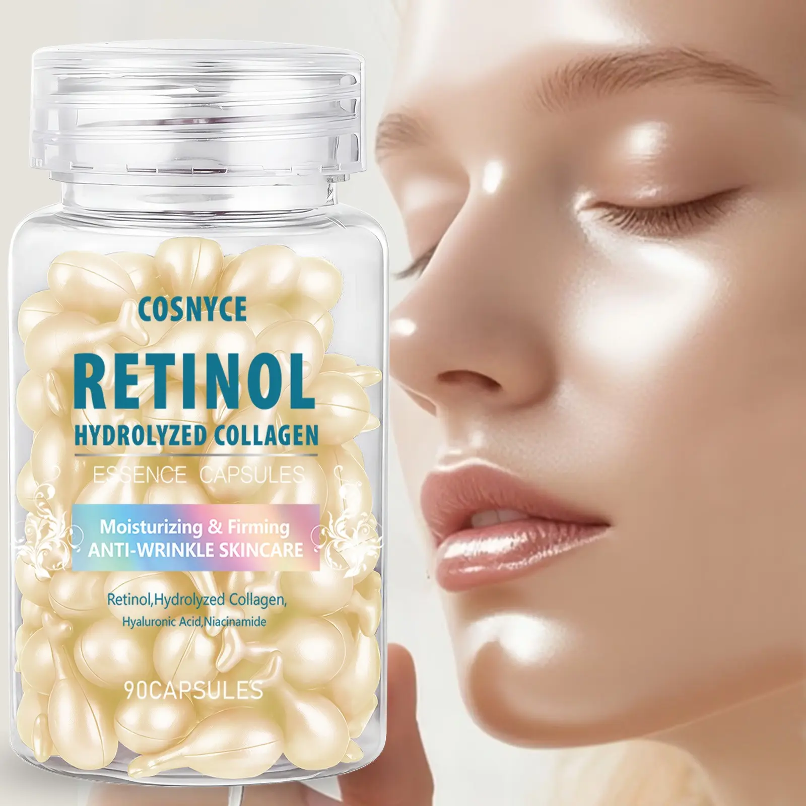 90 Capsules Collagen Essence, Collagen Liquid, Firming & Hydrating, Collagen Plumping, Alcohol-Free, Fragrance-Free, Non-Greasy, Easy Absorption, Suitable for All Skin Types