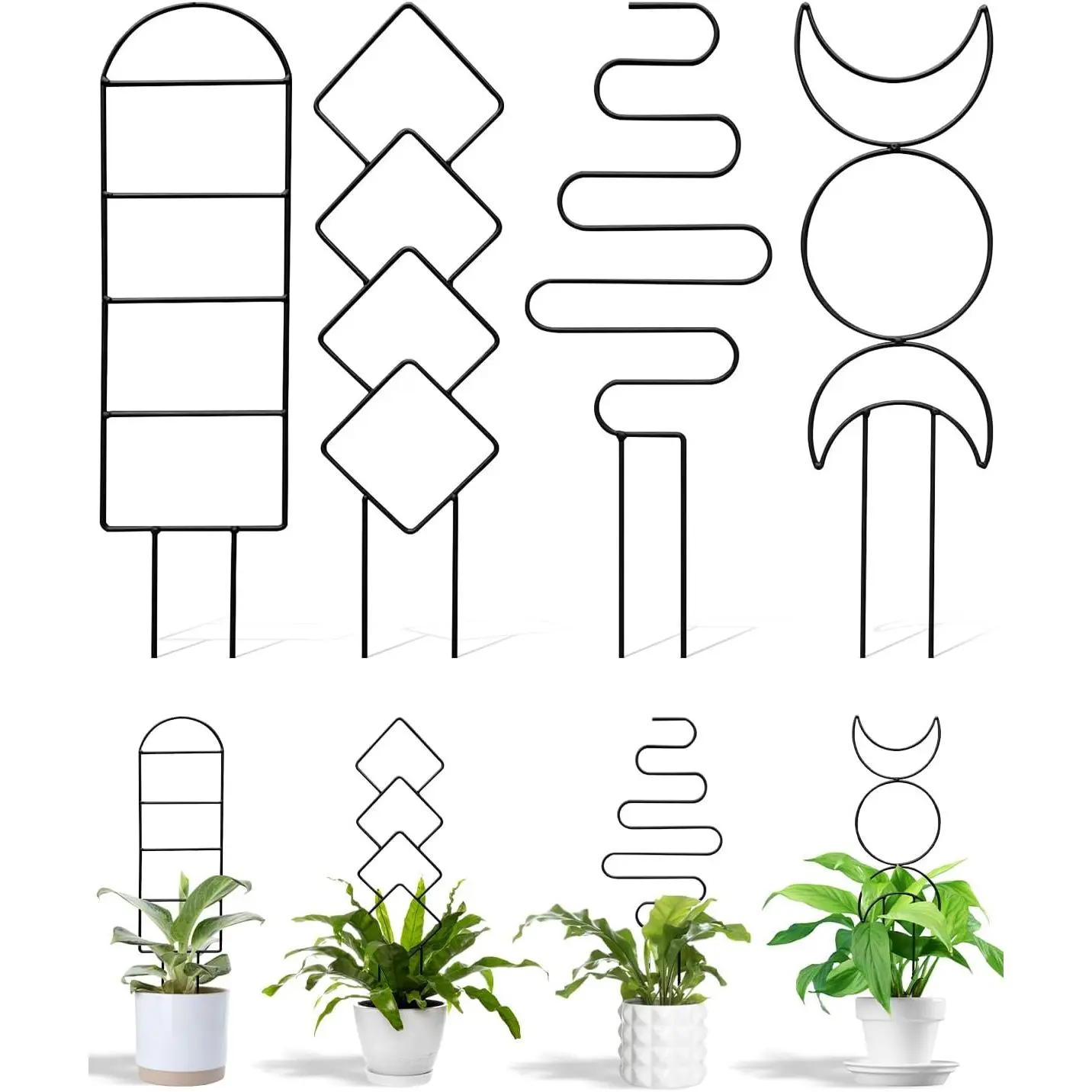 4 Pack Small Hoya Metal Trellis for Potted Climbing  Indoor, Black | Mini Garden Treleaf Trellis, Houseplant Support for Hoya, Vines, Pothos, Monstera, Outdoor