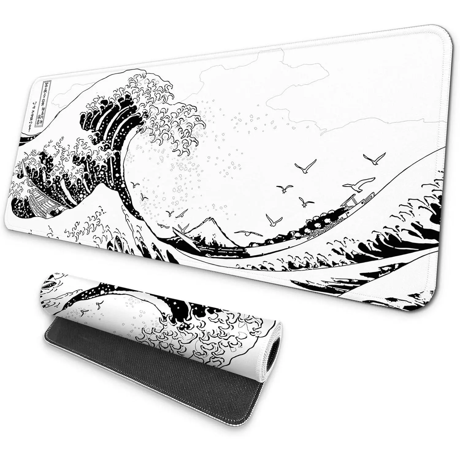 Large Gaming  Pad, Full Keyboard Mat, Long Laptop Mousepad,   Mat for  and Office, Anti-Slip Rubber Base, 31.5 x 11.8 Inches (White Sea Wave)