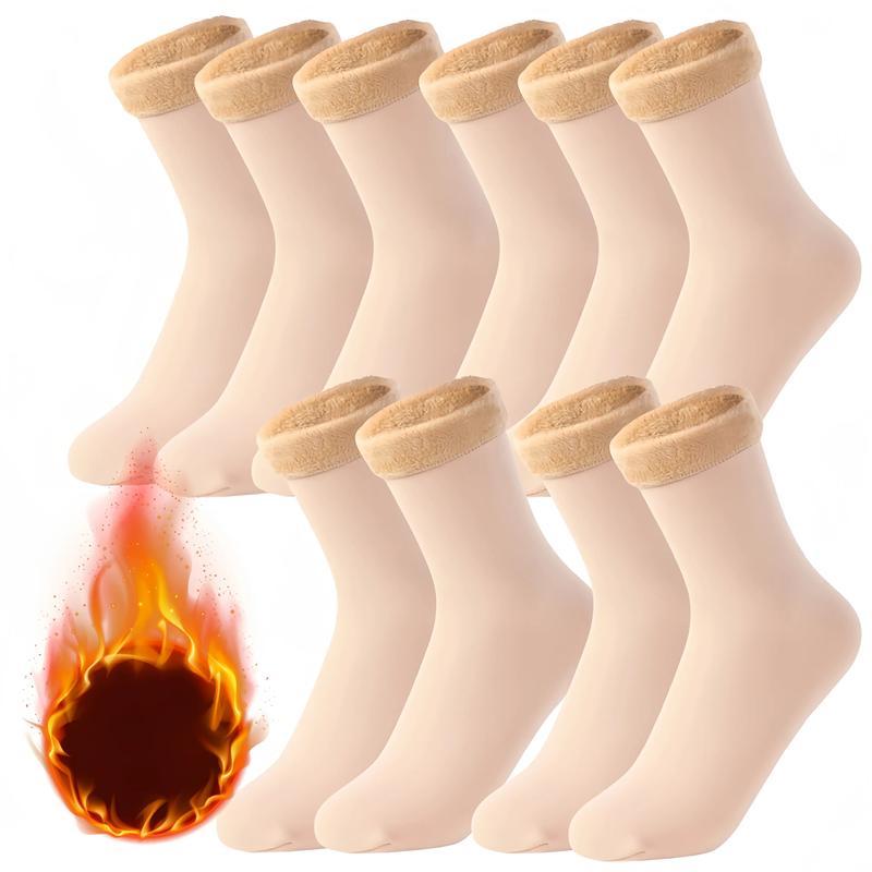 10pcs/5 Pairs Autumn Winter Socks for Women Thickened Fleece Lined Cold-Proof Warm Self-Heating Snow Socks Unisex Floor Socks Mid-Calf Socks