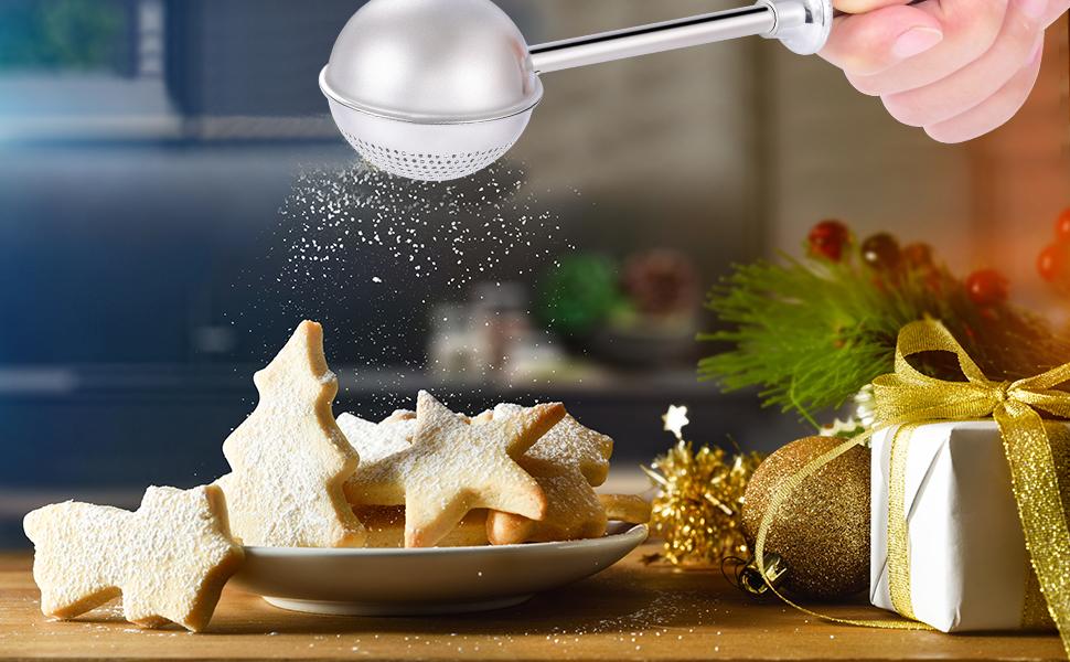 Stainless Steel Flour Duster for Baking, Long Handle Flour Sifter, Powdered Sugar Shaker Duster, Baking Sifter, Kitchen Gadgets, Baking Supplies