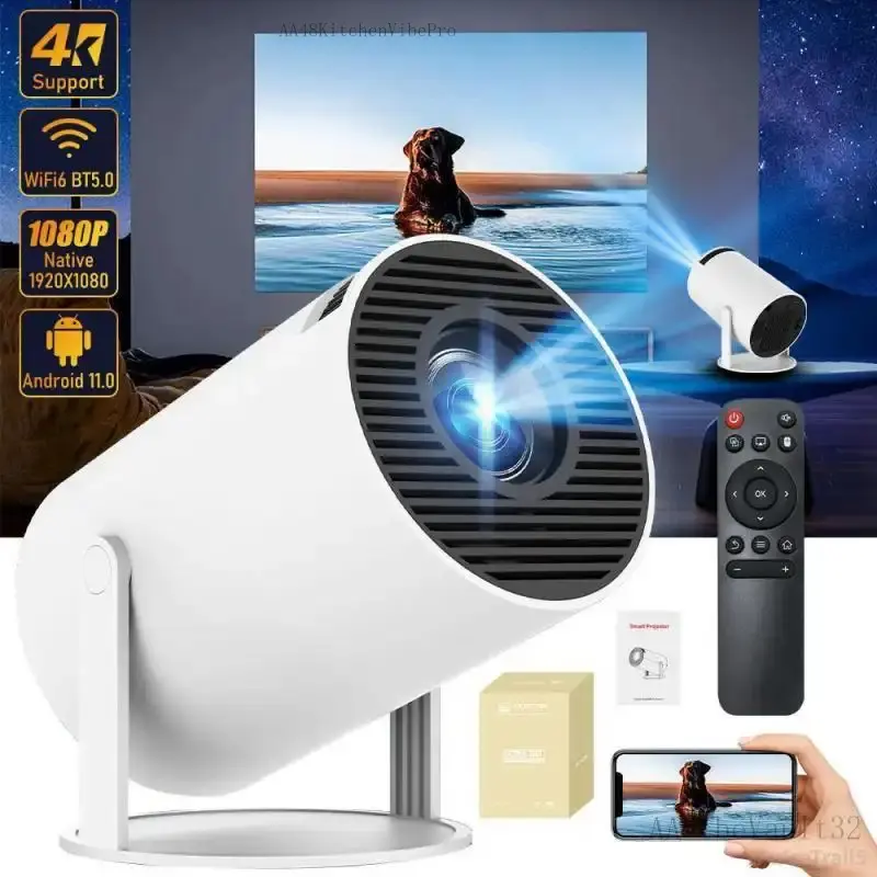 Portable Projector, Auto Keystone Correction Mini Projector, 4K/ 200 ANSI Smart Projector with 2.4/5G WiFi, BT 5.0, 130 Inch Screen, 180 Degree FlipPulseTrail5AAVibeVault32AA48KitchenVibePro