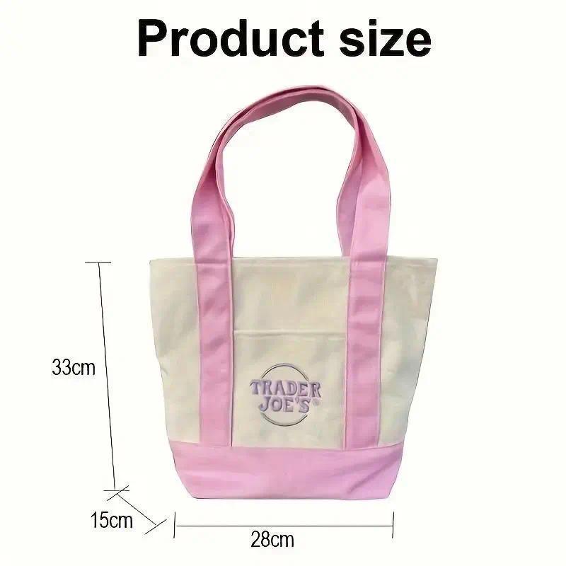 Trader Joe’s Mini Pastel Tote Bag for Groceries – Cute Pastel Mint & Pink Reusable Grocery Tote, Spacious & Durable, Perfect for Back to School & Food StorageLimited Edition Halloween and Christmas Colors--Single-sided lettered pocket