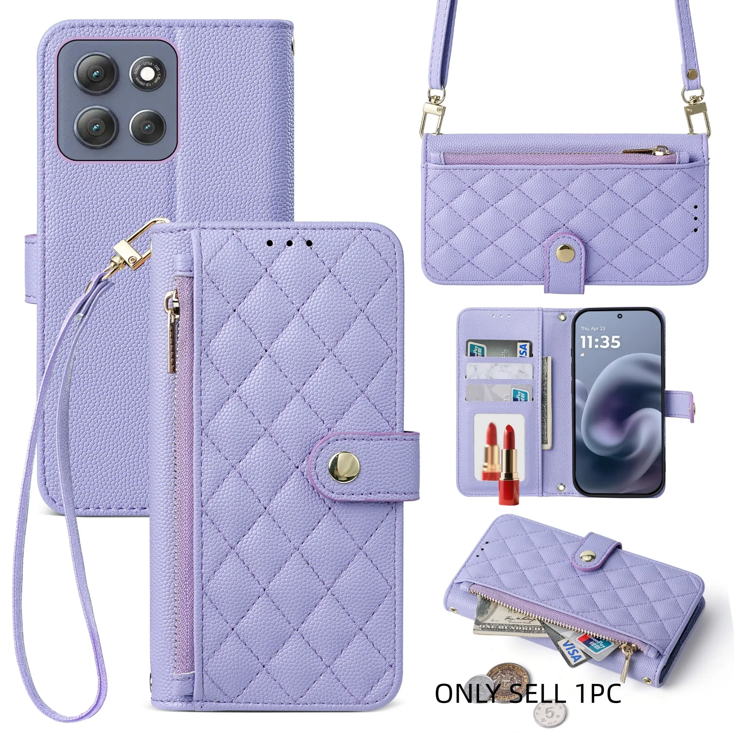 Motorola Edge60 Fusion/ Edge50/ Edge 70/g86/g 5g/ G55/g75 5g/ G54/e15/g15/g14 4g/ G13/ G55 5g/g86 Power/ultra Crossbody Bag, Flip Cover Phone Case with Card Slot and Zipper Wallet