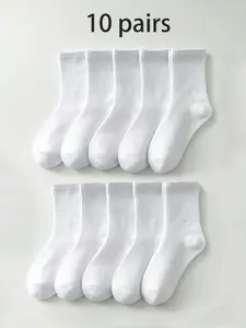 10 Pairs Kids Breathable Crew Socks, High Top Mid-Calf Socks, Vertical Stripe Sport Socks, Comfortable Casual Wear, Back-To-School Ready, Casual Stylish Socks