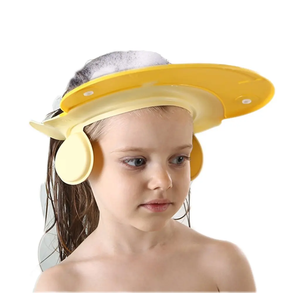 Shower Cap  Kids, Baby Shower Cap bath wash Shampoo rinser shield Hat Adjustable head hair Visor Protection Toddler and Children,Prevent water from entering eyes and ears(Yellow) New model