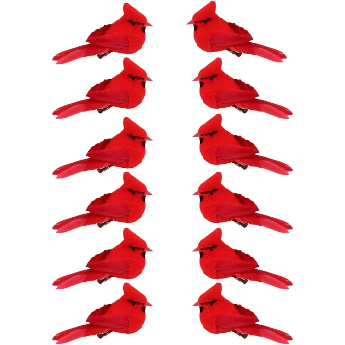 12 Pcs Cardinal Birds for Crafts, Mini Cardinal Clip On Christmas Tree Ornaments Artificial Red Birds Decorations for Wreaths Centerpieces DIY Crafts, Red Velvet & Feathers
