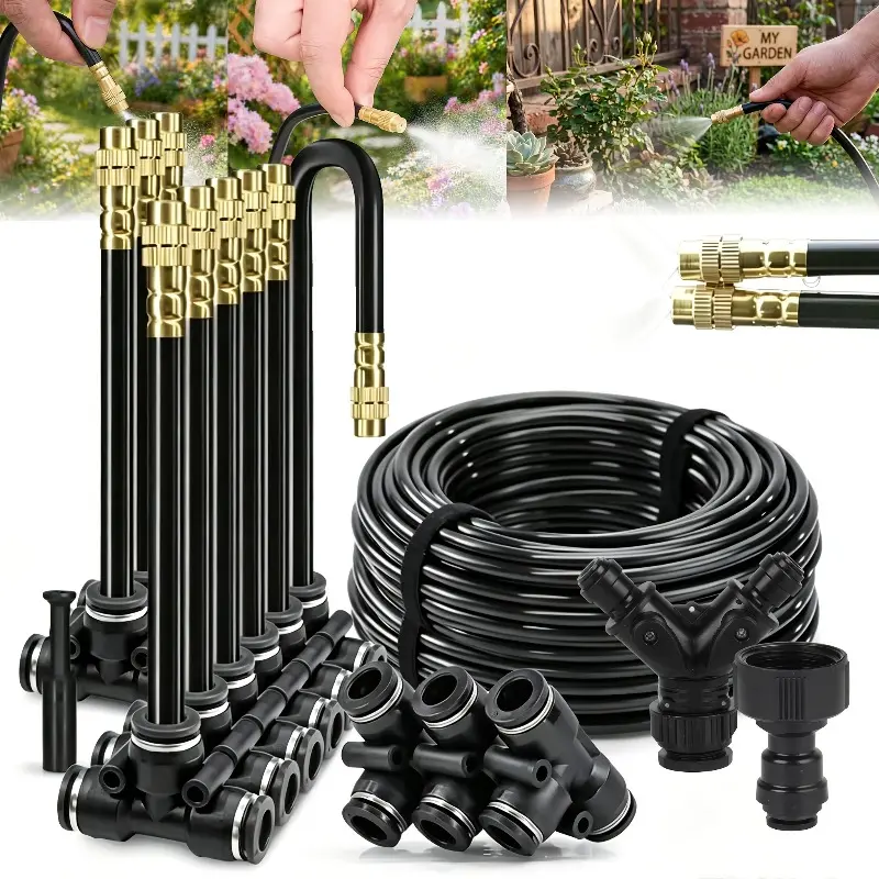 20m  Micro Drip Irrigation Kit with Adjustable 7.87" Mist Nozzle - Automatic Watering System for Balcony Greenhouse Gardening, Euro - American Thread Standard, No Electricity Required