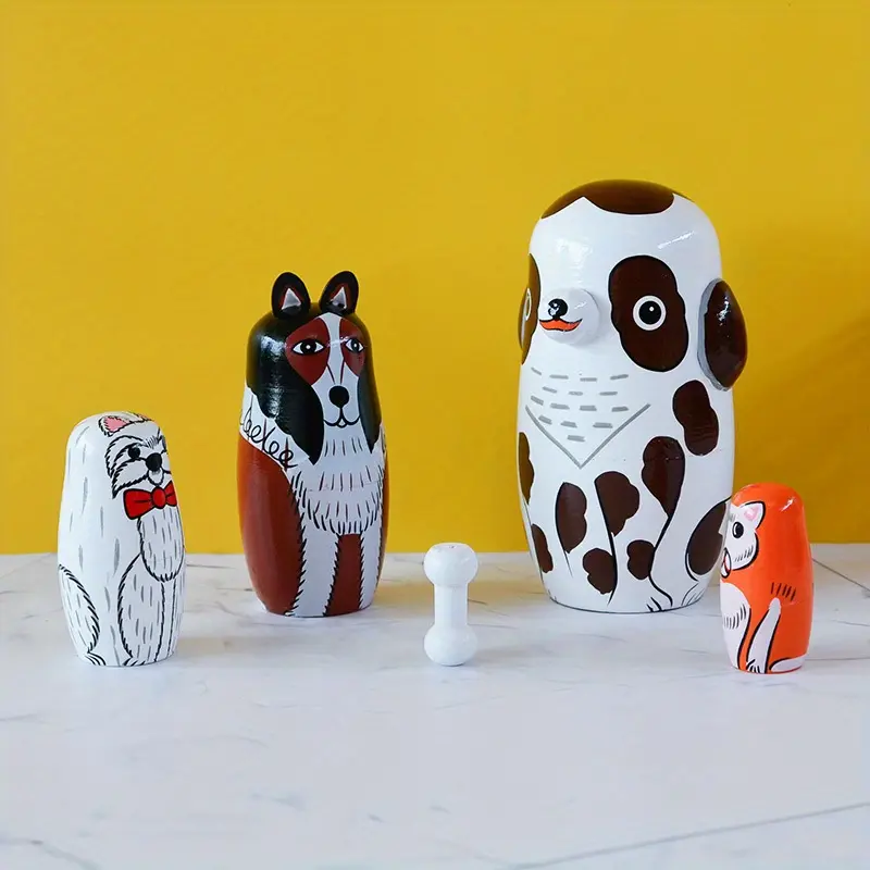 Five layer Russian nesting doll |   Creative animal spotted dog series |   Fun wooden painted crafts |   Christmas holiday gifts |   Creative home ornaments and decorations | Children's Day gifts, gifts, toys