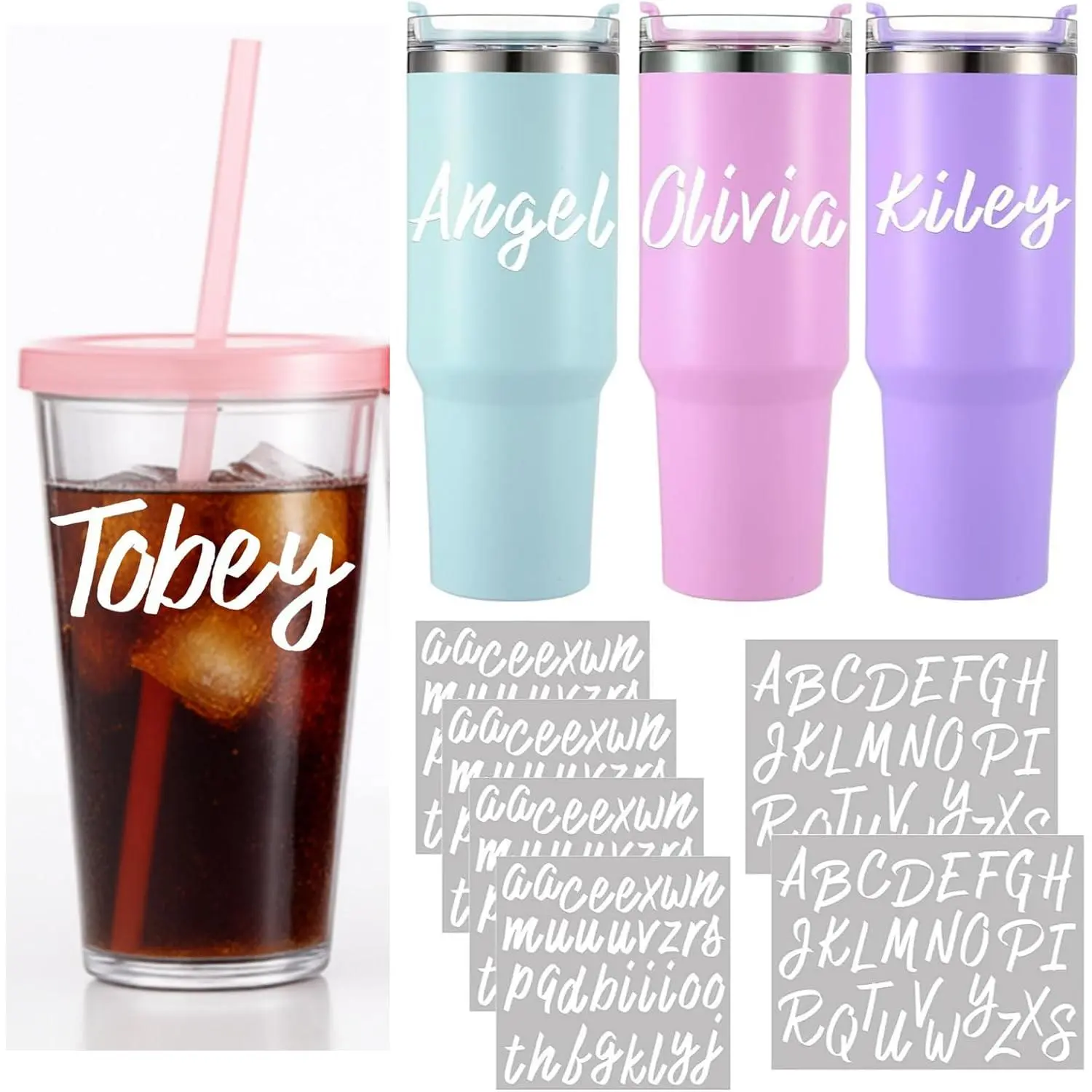 6 Sheets UV DTF Cup Wrap for Double Wall Tumbler Cup Custom 14-40 oz Tumbler Transfer Letter Stickers Personalized Alphabet Vinyl  for Glass Cups Water Bottle  DIY Crafts