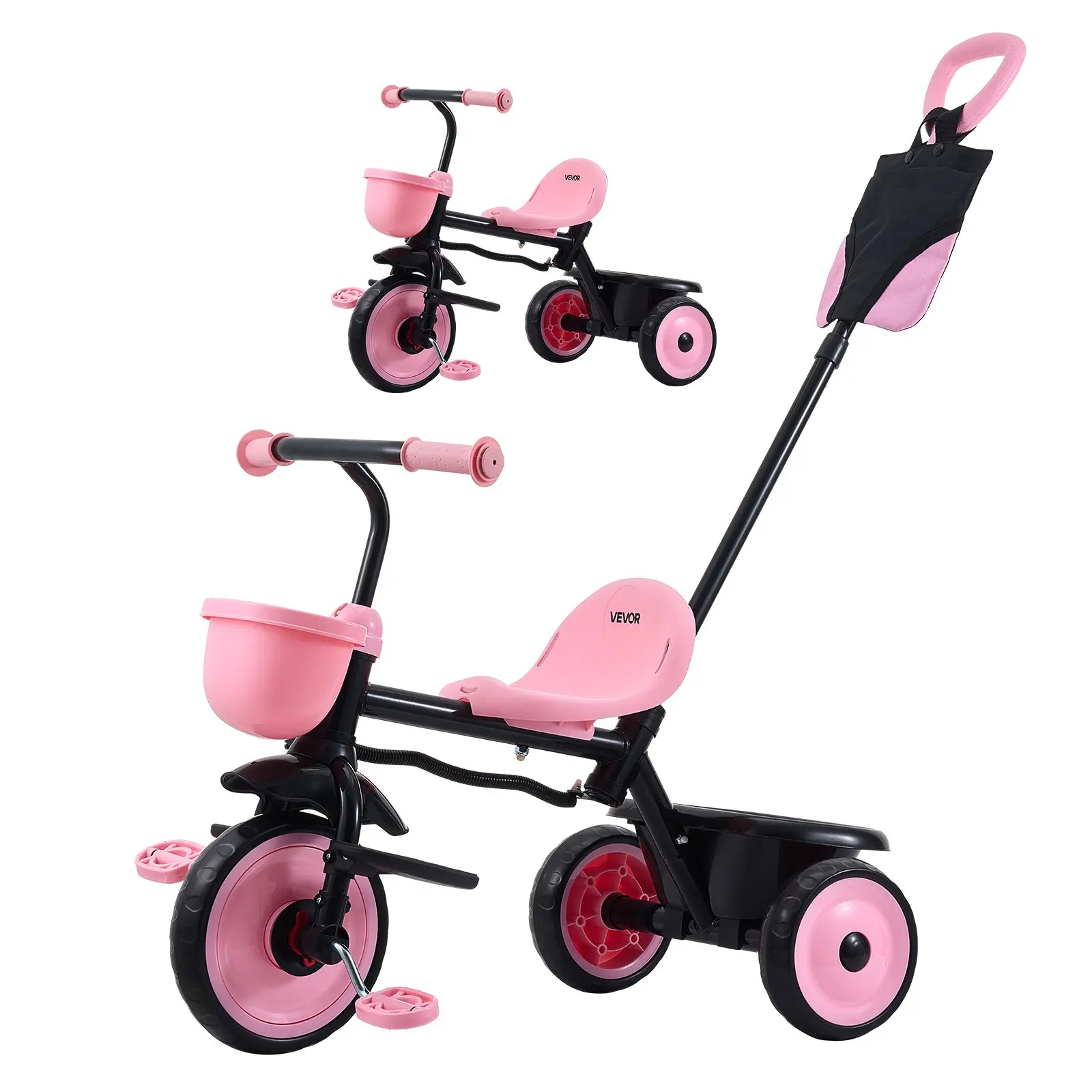 VEVOR Convertible Toddler Tricycle-Stroller (18 Months to 5 Years), Carbon Steel Kids Trike with Parent Push Handle, Adjustable Seat, Oxford Fabric Storage, Adaptable Design for Outdoor Play, Birthday Toy