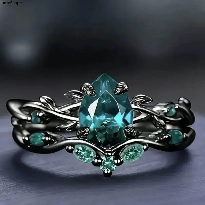 Women's Enchanted Forest Vine Ring with Teardrop Stone Centerpiece - Gothic, Alternative Styling for Dark Fairy Outfits, Sentimental Unique Gifts, Rings, Female, Alternative Proposals, Gothic And Alternative Styling