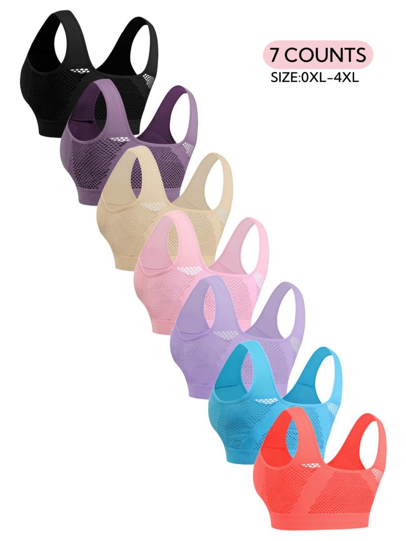 Plus Size Women's Plain Hollow Out Wireless Seamless Bra, No Padding,Breathable Comfortable Shockproof Bra for Daily Wear, Women's Lingerie for All Seasons