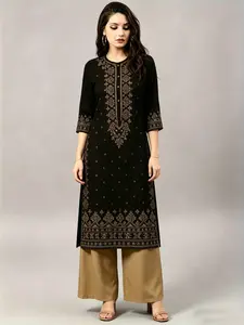 2pcs Modest Printed Tunic Kurta, Traditional Pakistani/indian Style, Embellished, Wrinkle-Resistant, Comfortable, Daily Wear