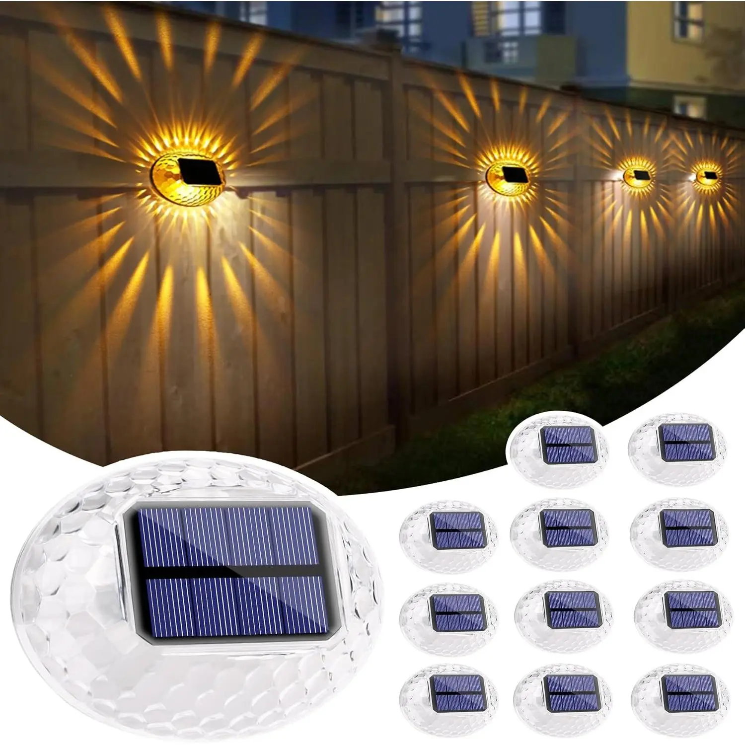 Solar Fence Lights Outdoor, IP65 Waterproof Solar Light for Outside, 12 Pack Deck Light for Backyard, Railing, Patio, Deck Fence, Stair Railings and Wall (Warm Yellow)Gift.